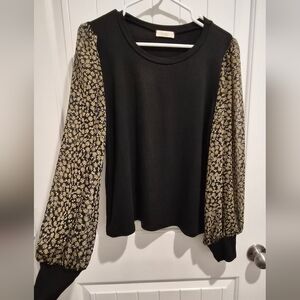 Floral Sleeve Black Top